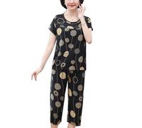 YAOTT Pigiami Comfort Donna Pjs Set Pigiama da Notte a Due Pezzi Maglie a Maniche Corte estive e Pantaloncini con Coulisse per Anziani con Stampa Floreale neroQQ