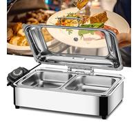 YAOYAOO Chafing Dish Elettrico Professionale, 9L Scaldavivande Elettrico per Buffet, Acciaio Inox Chafing Dish Buffet con Coperchio Trasparente, Temperatura Regolabile (1/2)