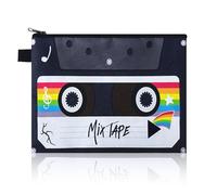 yaozeio Borsa per il trucco retrò a forma di cassetta per donne e uomini a tema musicale borsa da viaggio per ragazze ragazzi amanti retrò musica festival regali di compleanno per amici amanti della