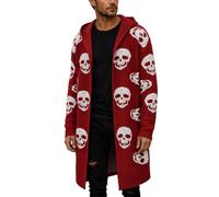 YAPAZULU Teschio di morte Cardigan da uomo lungo oversize con cappuccio a maniche lunghe gotico scheletro horror costume streetwear Halloween sera tematica autunno con tasche inverno cappotto a maglia