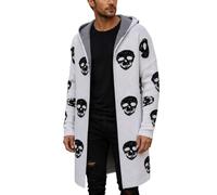 YAPAZULU Teschio di morte Cardigan da uomo lungo oversize con cappuccio a maniche lunghe gotico scheletro horror costume streetwear Halloween sera tematica autunno con tasche inverno cappotto a maglia
