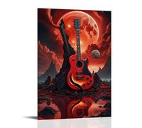 YAPING Guitar Under The Red Moon Modern Home Kitchen Dormitory Kids Room Mural 20 x 30 cm