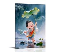 YAPING Little Miller Holding A Lotus Leaf to Shelter from The Rain Poster Decoration, 30 x 45 cm