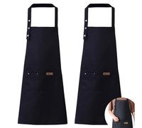 YapitHome 2 Pezzi Grembiule Cucina Nero Grembiule da BBQ Cucina Grembiuli con Tasche Chef di Cucina Utilizzato in Cucina,Casa,Ristorante,Bar,Cameriere,Chef