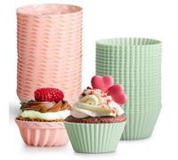 YapitHome 48 Pezzi Stampo Silicone Torta,Muffin di Silicone con Maniglie, Riutilizzabili per Torte,Dessert,Budino,Gelatina,Cioccolato