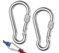 YAPKOLV 2 grandi moschettone da pompiere in acciaio inox 304, moschettone da esterno, moschettone da arrampicata da 80 mm × 8 mm con chiusura a vite in acciaio inossidabile