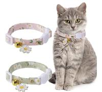 YAPKOLV 2er-Pack collare gatto rimovibile in cotone con campanellino, collare gatto carino, ideale per gatti (rosa e verde con fiorellini)