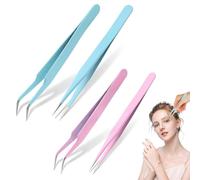 YAPKOLV 4 Pezzi Wimpernzange, Estensione Ciglia, Pinzette con Punte Diritte e Curve, Pinzette per Estensione Ciglia Finte, Precisione per Allungamento Ciglia