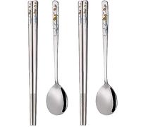 YAPULLYA Set regalo con cucchiaio da zuppa coreano con manico lungo e bacchette, in acciaio inox 18/8, multicolore, con incisione laser, bacchette e cucchiaio, in metallo, riutilizzabili, set regalo,