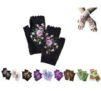 YAQUEKOU Guanti da donna ricamati a mano, senza dita, per l'inverno, con fiori, con ricamo, scaldamuscoli per le mani, a maglia, mezze dita, 02, Taglia unica