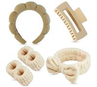 Yaqulen Set da 7 pezzi, fascia per il viso, fascia per il viso e braccialetto, fascia per la cura della pelle, regalo per ragazze universitarie, accessori per capelli per donne e ragazze (marrone)