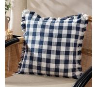Yard Barton - Cuscino imbottito in cotone con frange e motivo a quadri