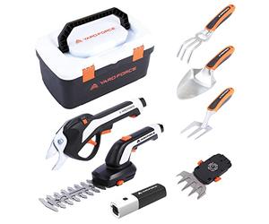 Yard Force Vita, set di attrezzi da giardino innovativo, con batteria da 4 V/4 Ah, valigetta per attrezzi 6 in 1, cesoie elettriche, forbici per erba e arbusti, paletta a mano, forchetta a mano