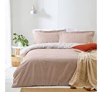 Yard furn Hebden Cotone A Righe Mélange Set Copripiumino - Biancheria Da Letto Reversibile Ultra Morbida A Righe (Pecan - Super King - 260x220cm)