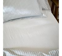 Yard Hebden Sottile Striscia Lenzuolo Aderente - Ultra Morbido 100% Cotone Lenzuolo A Righe (Blu Minerale - King UK Standard - 150x200x32cm)