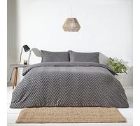 Yard The Linen Chevron Tuft Single Duvet Cover Set, Cotton, Charcoal