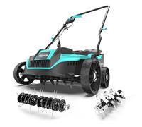 YARDCARE Dethatcher e scarificatore elettrico, potente dethatcher 2 in 1 con sacco di paglia da 10,5 litri, regolazione dell'altezza in 5 posizioni, doppio interruttore, mantiene il prato sano