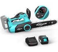 YARDCARE Motosega a Batteria da 12 Pollici con Display LED,Motore Brushless, Velocità 15 m/s,Tensione Catena Senza Attrezzi,Lubrificazione Automatica, Protezione contro il Contraccolpo,Batteria da 4Ah