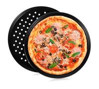 Yardenfun 2 Pezzi Teglia Pizza Carbonio con Fori Antiaderente Resistente Temperature Rotonda per e Barbecue per Pizze e Dolci Fatti in Casa