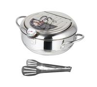 Yardenfun Pentola Friggitrice Profonda con Termometro Design Acciaio Inossidabile per Tempura e Altri Leggera e Facile da Compatibile con Induzione