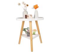 Yardenfun Tavolino Rotondo in Legno Design Scandinavo Con Doppio Ripiano e Rialzato Mobile Compatto Per Soggiorni Camere e Angoli Tavolino Laterale Con Supporto Extra Per Libri e Oggetti