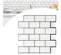 YARDIN Adesivi per piastrelle, 10 fogli, pannelli da parete 3D, in marmo, a mosaico, per decorazione da cucina e bagno, 30 x 30 cm, colore nero, bordo bianco