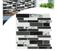 YARDIN Adesivi per piastrelle, 10 fogli, pannelli da parete 3D, in marmo, a mosaico, per decorazione da cucina e bagno, 30 x 30 cm, colore bianco e nero