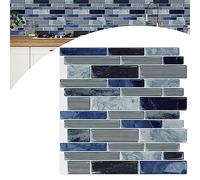 YARDIN Adesivi per piastrelle, 20 fogli, pannelli da parete 3D, in marmo, a mosaico, per decorazione da cucina e bagno, 30 x 30 cm, colore: blu e grigio