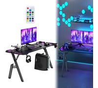 YARDIN Gaming Desk in MDF spesso 1,5 cm e acciaio, A-Frame Gaming Scrivania con striscia luminosa a LED, scrivania per studio e home office (nero, 60 x 160 x 74 cm)