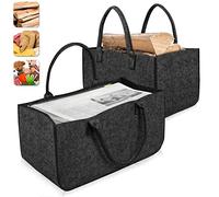 YARDIN Set di 2 borse in feltro per legna da ardere, cestino per legna da camino pieghevole, portariviste in legno grigio scuro