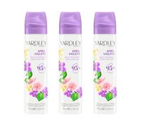 Yardley London April Violets Body Spray, Floral Mist, 3x 75ml