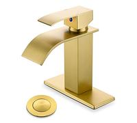 YardMonet Rubinetti da bagno in oro, rubinetto moderno per bagno a foro singolo rubinetto a cascata rubinetto da bagno rubinetto da bagno in oro spazzolato rubinetto per lavandino con gruppo di