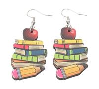Yardwe 1 paio di orecchini pendenti in legno con di libri, orecchini pendenti a forma di mela da lettura per bibliotecari, insegnanti, studenti, gioielli per il ritorno a scuola e la laurea