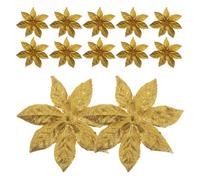 Yardwe 12 Pezzi Fiori Artificiali Natalizi Glitter Oro in Plastico Resistenti allo Sbiadimento per Decorazioni Natalizie, Archi Nuziali e Ghirlande di Capodanno