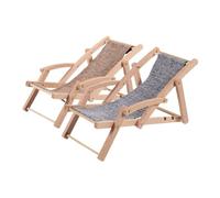 Yardwe 2 Miniature Wooden Beach Chairs For Dollhouse Furniture Model Detailed Craftsmanship Versatile Decor For Fairy Garden And Diy Scenes