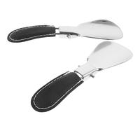 Yardwe 2 Pezzi Calzascarpe Corto in Acciaio Resistente Pieghevole Custodia in Pelle PU Calzascarpe Portatile per Adulti e Anziani Accessorio da Viaggio Compatto e Robusto