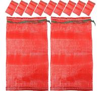 Yardwe 25 Pezzi Borsa Rete Riutilizzabile per Ortaggi, Polipropilene Rosso | Tessitura a Maglia Spessa Chiusura a Coulisse, Leggera e Robusta, per Dispensa e Cucina