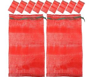 Yardwe 25 Pezzi Borsa Rete Riutilizzabile per Ortaggi, Polipropilene Rosso | Tessitura a Maglia Spessa Chiusura a Coulisse, Leggera e Robusta, per Dispensa e Cucina