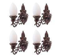 Yardwe 4 pezzi 1:87 lampada da parete per casa delle bambole, mini lampada da parete per tavolo di sabbia fai da te, materiale ABS, colore caffè, luce bianca, per decorazione di scena e paesaggi