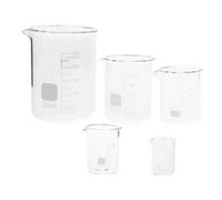 Yardwe 5 Pezzi Set di Bicchieri Graduati in Vetro da Laboratorio Capacità 10ml 25ml 50ml 100ml 250ml Misurini Precisi Multifunzionali per Aule Scientifiche
