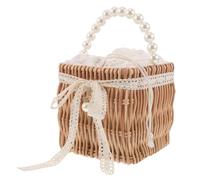 Yardwe Borsa Tracolla Donna in Paglia Intrecciata con Catena Perla e Manico Borsa Tracolla Piccola Artigianale in Rattan Intrecciata per Spiaggia e Shopping Quotidiano