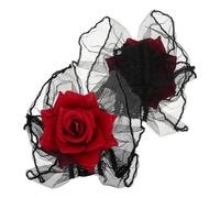 Yardwe Bracciale Gotico da Donna in Pizzo Nero Fiore Rosa, Elastico e Skin-friendly, per Halloween e Feste in Maschera, Elegante senza Segni