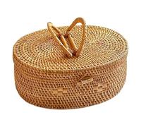 Yardwe Cestino Portaoggetti in Rattan Naturale Intrecciato a Mano con Coperchio e Manico Robusto Scatola Porta Snack Resistente alle Intemperie per Picnic Campeggio e Uso Esterno