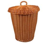 Yardwe Cesto con Coperchio Vimini, Cestino Intrecciato Marrone da Tavolo | Rattan Imitazione, Stile Rustico Naturale, per Casa e Ufficio, Nasconde il Disordine, Bordo Liscio