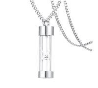 Yardwe Collana Urna Ceneri in Acciaio e Vetro Design Clessidra Minimalista Contenitore Ermetico per Ricordi Commemorativo Unisex con Catena