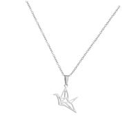 Yardwe Gioielli Donna in Acciaio con Collana Catena e Orecchini Gruccia Traforati Forma di Gru Origami Design Elegante Argento Regalo per Ragazze e Amiche