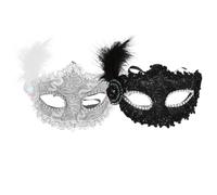 Yardwe Maschera Decorativa Piume per Feste di Carnevale 2 Pezzi Bianco e Nero Accessorio Costumi da Donna per Halloween e Ballo in Maschera Ornamento Delicato e Resistente e Plastica