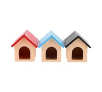 Yardwe Mini cuccia in legno da 3 pezzi: accessori per animali domestici in scala 1/6 e 1/12 per case delle bambole - piccolo rifugio per animali domestici - accessori per esterni per case delle