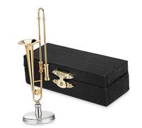 Yardwe mini trombone Bambola arredamento strumento Musicale Accessori piccolo trombone in miniatura in rame roba in miniatura per la casa delle bambole Rame placcato oro 24k