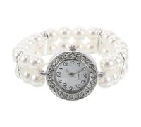 Yardwe Orologio Donna con Bracciale Elasticizzato Vintage in Lega e Plastico con Perle Finte e Strass per Feste di Natale Elegante e Versatile